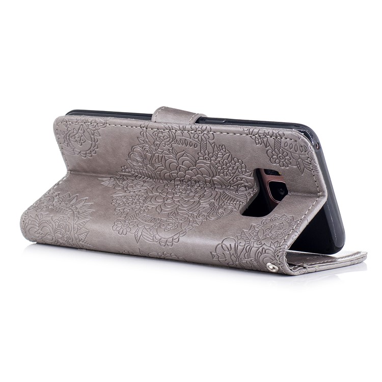 Imprint Flower Patten Leather Stand Cell Phone Cover for Samsung Galaxy S8 G950 - Grey-3