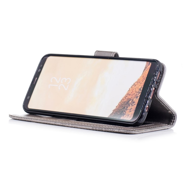Imprint Flower Patten Leather Stand Cell Phone Cover for Samsung Galaxy S8 G950 - Grey-4