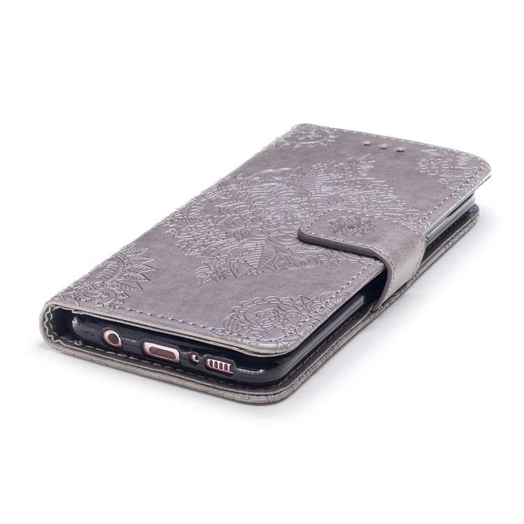 Imprint Flower Patten Leather Stand Cell Phone Cover for Samsung Galaxy S8 G950 - Grey-5