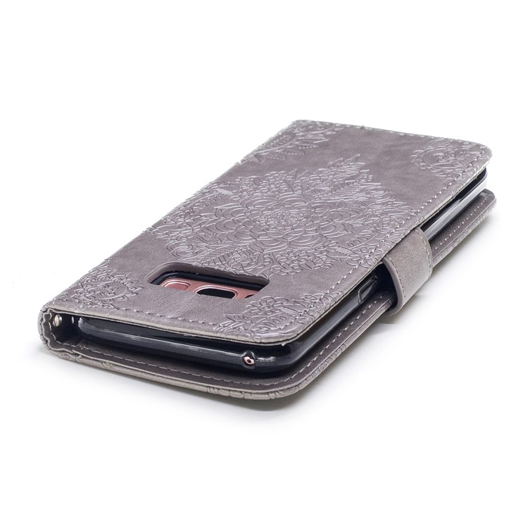 Imprint Flower Patten Leather Stand Cell Phone Cover for Samsung Galaxy S8 G950 - Grey-6
