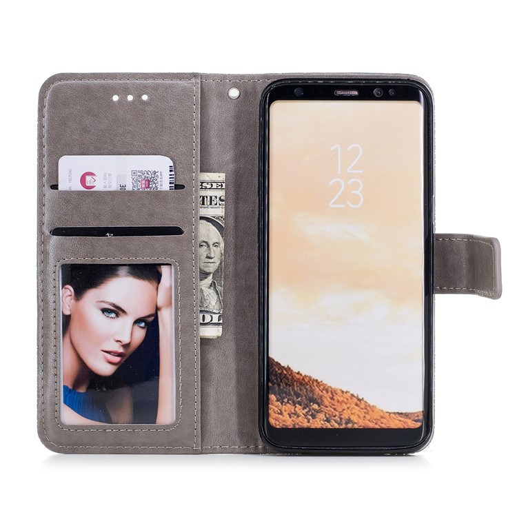 Imprint Flower Patten Leather Stand Cell Phone Cover for Samsung Galaxy S8 G950 - Grey-7