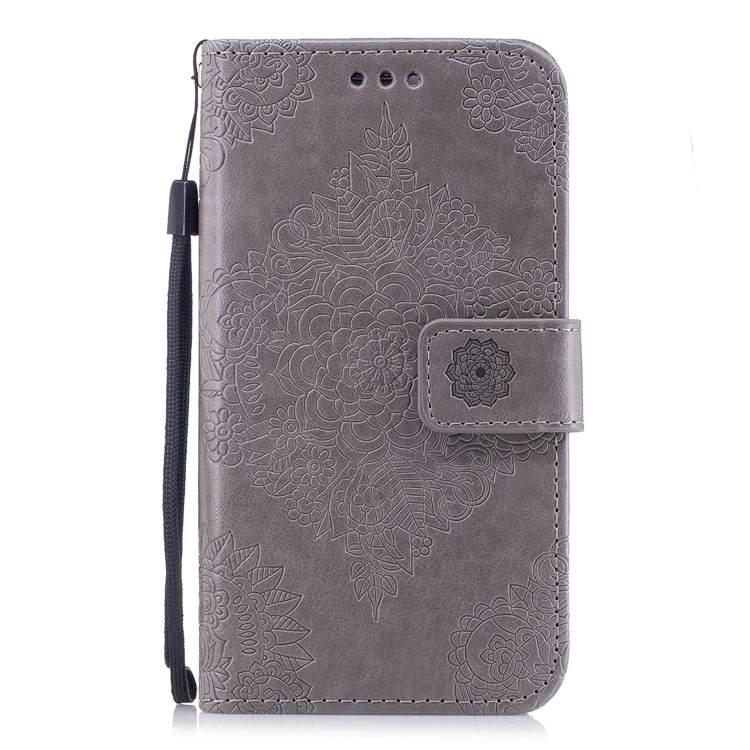 Imprint Flower Pattern Leather Wallet Phone Cover for Samsung Galaxy S7 G930 - Grey-1