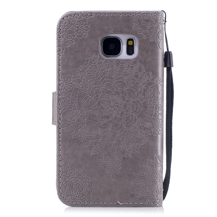 Imprint Flower Pattern Leather Wallet Phone Cover for Samsung Galaxy S7 G930 - Grey-2