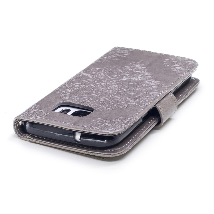 Imprint Flower Pattern Leather Wallet Phone Cover for Samsung Galaxy S7 G930 - Grey-6