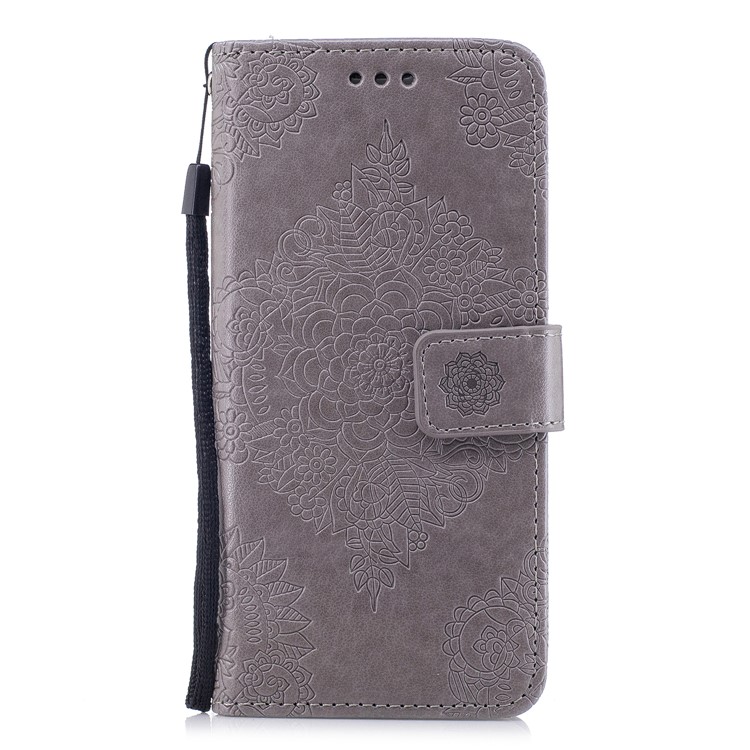 For Samsung Galaxy S7 edge G935 Imprint Flower Patten Leather Wallet Phone Casing - Grey-1