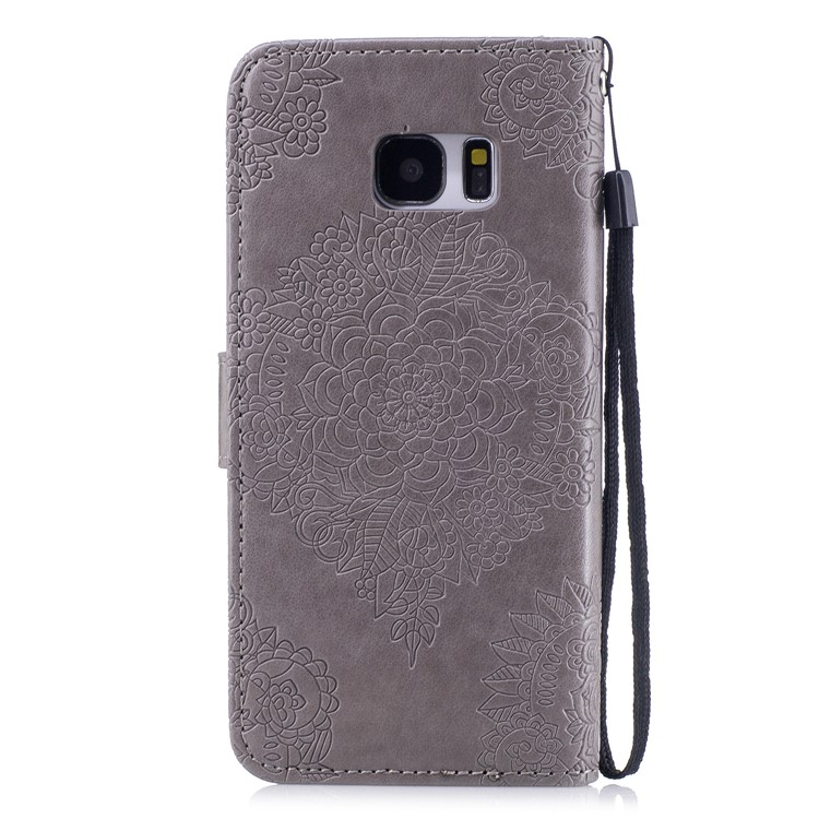 For Samsung Galaxy S7 edge G935 Imprint Flower Patten Leather Wallet Phone Casing - Grey-2