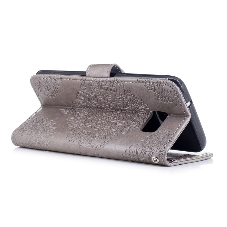 For Samsung Galaxy S7 edge G935 Imprint Flower Patten Leather Wallet Phone Casing - Grey-3