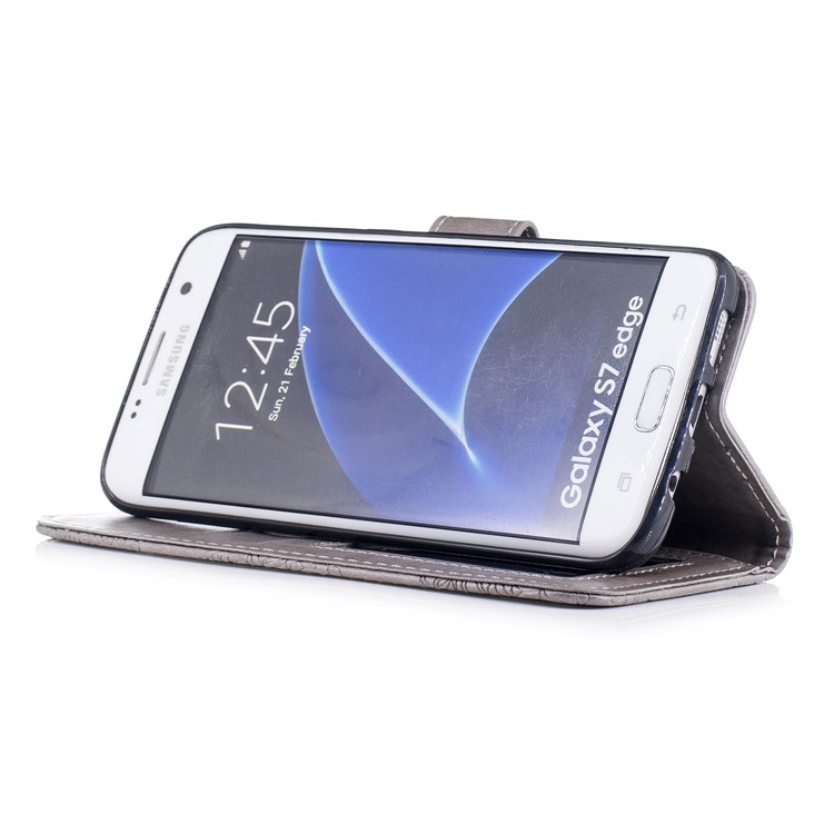 For Samsung Galaxy S7 edge G935 Imprint Flower Patten Leather Wallet Phone Casing - Grey-4