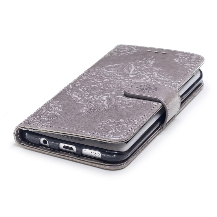 For Samsung Galaxy S7 edge G935 Imprint Flower Patten Leather Wallet Phone Casing - Grey-5