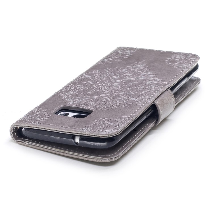 For Samsung Galaxy S7 edge G935 Imprint Flower Patten Leather Wallet Phone Casing - Grey-6