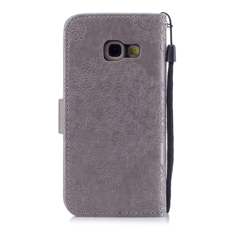 Imprint Flower Pattern Leather Wallet Case for Samsung Galaxy A3 (2017) - Grey-2