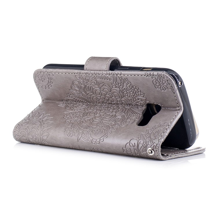 Imprint Flower Pattern Leather Wallet Case for Samsung Galaxy A3 (2017) - Grey-3