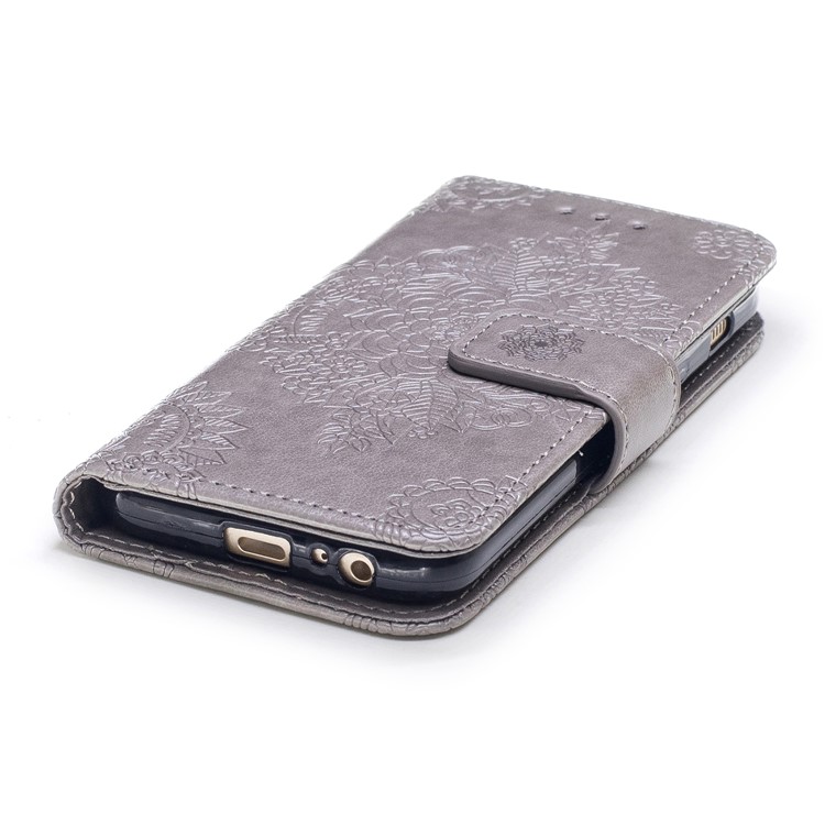 Imprint Flower Pattern Leather Wallet Case for Samsung Galaxy A3 (2017) - Grey-5
