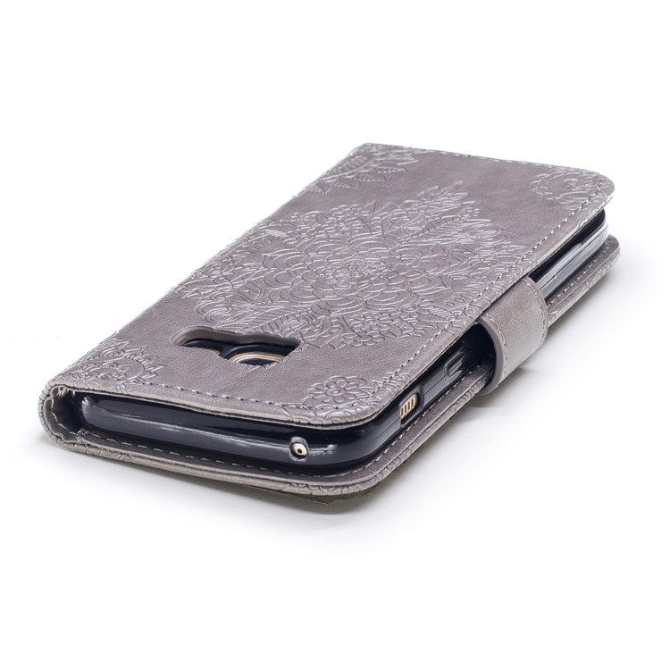 Imprint Flower Pattern Leather Wallet Case for Samsung Galaxy A3 (2017) - Grey-6