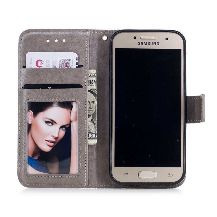 Imprint Flower Pattern Leather Wallet Case for Samsung Galaxy A3 (2017) - Grey-7