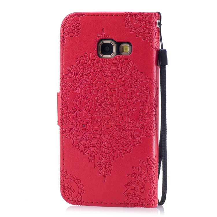 Imprint Flower Pattern Leather Wallet Cover for Samsung Galaxy A3 (2017) - Red-2
