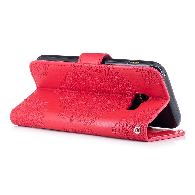 Imprint Flower Pattern Leather Wallet Cover for Samsung Galaxy A3 (2017) - Red-3