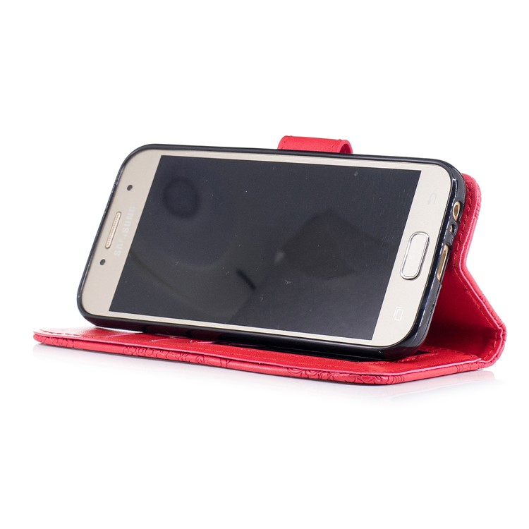 Imprint Flower Pattern Leather Wallet Cover for Samsung Galaxy A3 (2017) - Red-4