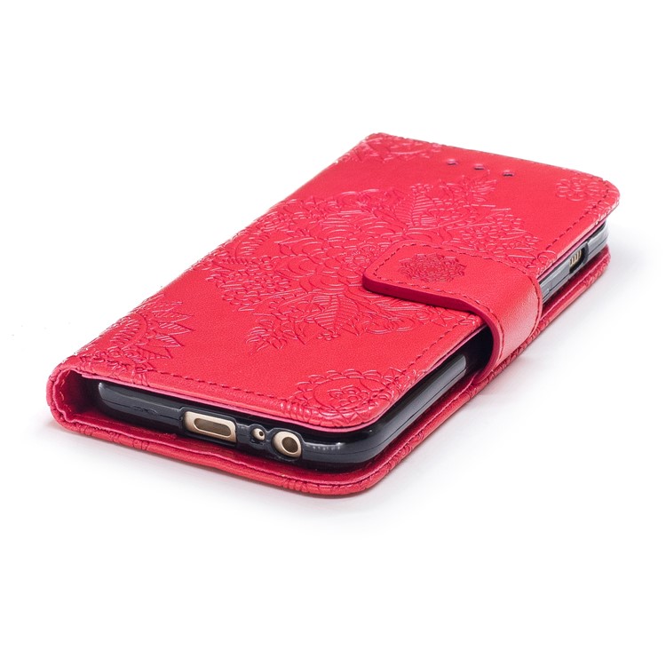Imprint Flower Pattern Leather Wallet Cover for Samsung Galaxy A3 (2017) - Red-5