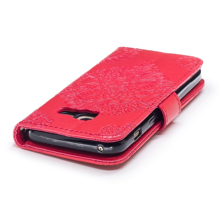 Imprint Flower Pattern Leather Wallet Cover for Samsung Galaxy A3 (2017) - Red-6