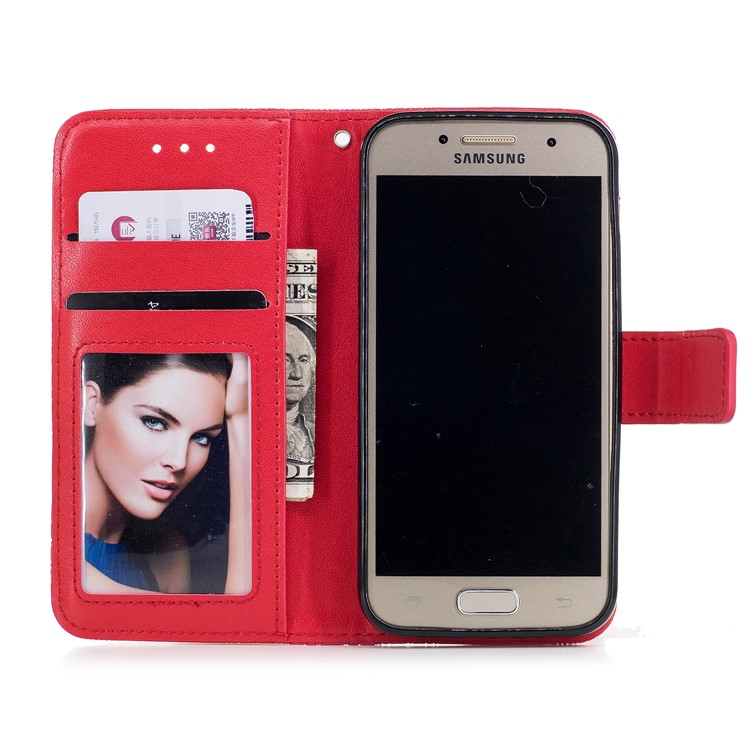 Imprint Flower Pattern Leather Wallet Cover for Samsung Galaxy A3 (2017) - Red-7
