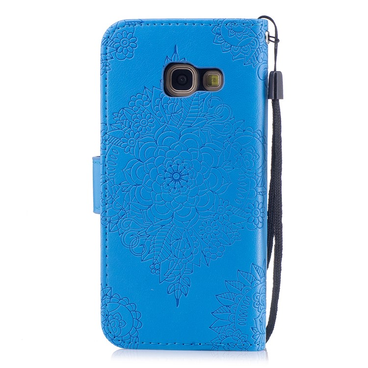 Imprint Flower Pattern Wallet Leather Stand Cover for Samsung Galaxy A3 (2017) - Blue-2