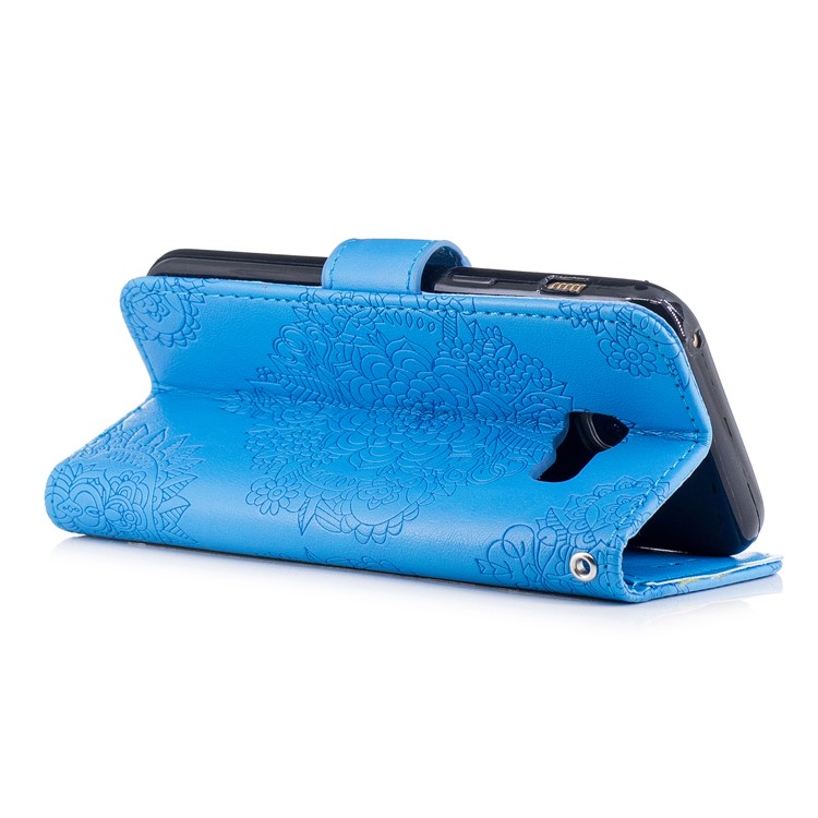 Imprint Flower Pattern Wallet Leather Stand Cover for Samsung Galaxy A3 (2017) - Blue-3