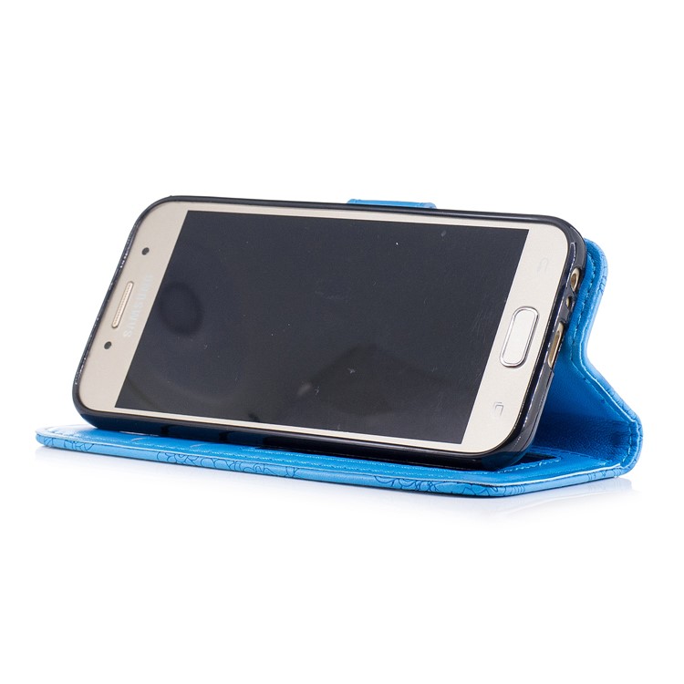 Imprint Flower Pattern Wallet Leather Stand Cover for Samsung Galaxy A3 (2017) - Blue-4