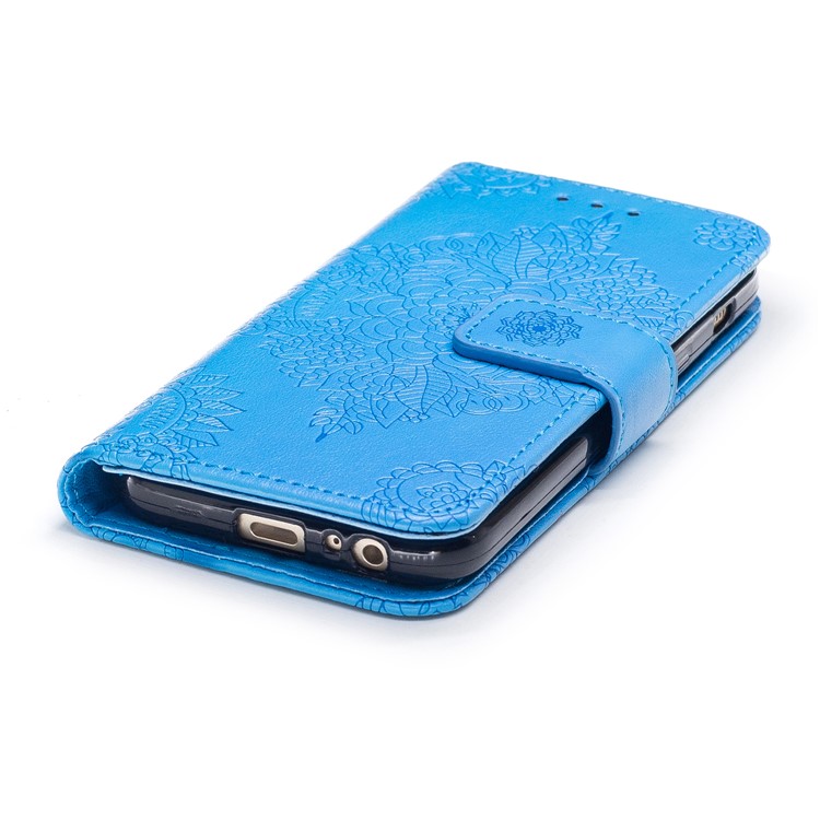 Imprint Flower Pattern Wallet Leather Stand Cover for Samsung Galaxy A3 (2017) - Blue-5