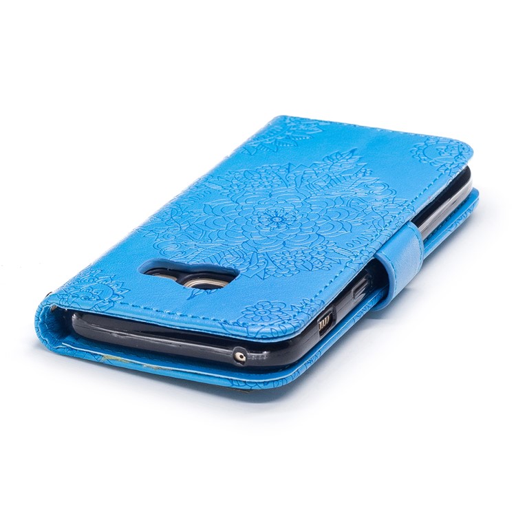 Imprint Flower Pattern Wallet Leather Stand Cover for Samsung Galaxy A3 (2017) - Blue-6