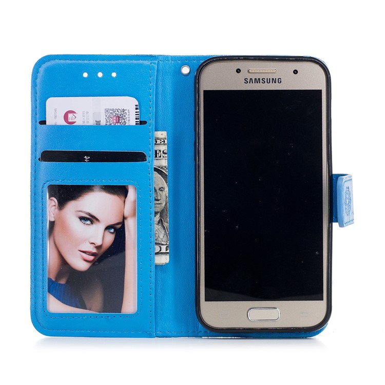 Imprint Flower Pattern Wallet Leather Stand Cover for Samsung Galaxy A3 (2017) - Blue-7