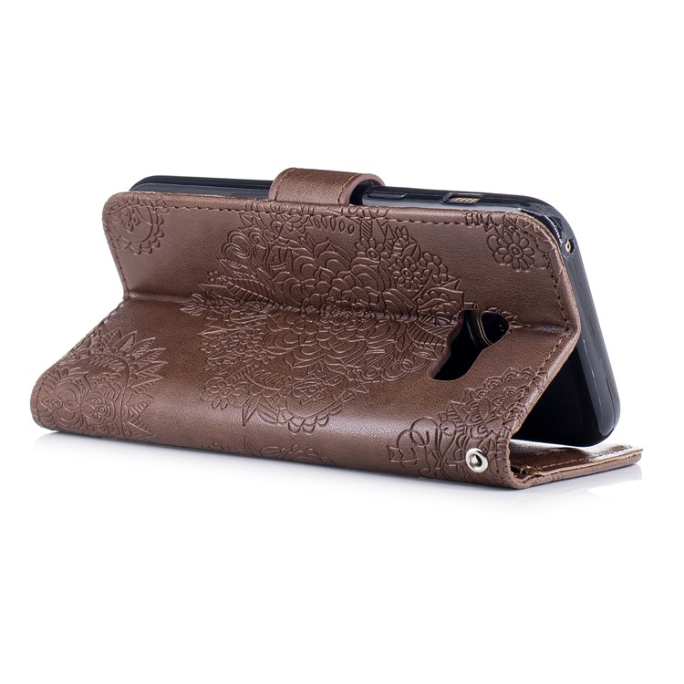 Imprint Flower Pattern Phone Leather Wallet Case for Samsung Galaxy A3 (2017) - Coffee-3