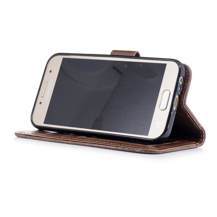 Imprint Flower Pattern Phone Leather Wallet Case for Samsung Galaxy A3 (2017) - Coffee-4
