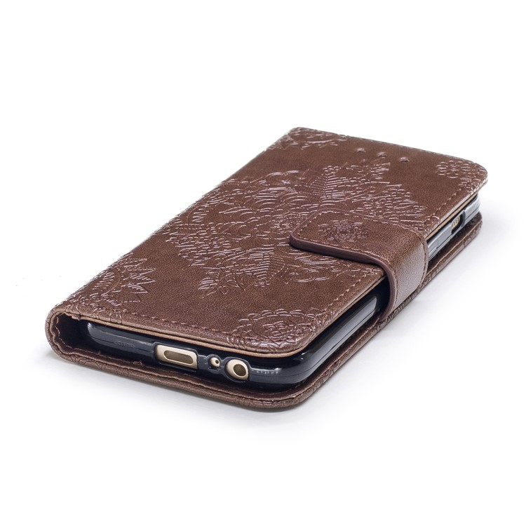 Imprint Flower Pattern Phone Leather Wallet Case for Samsung Galaxy A3 (2017) - Coffee-5