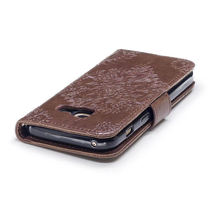 Imprint Flower Pattern Phone Leather Wallet Case for Samsung Galaxy A3 (2017) - Coffee-6