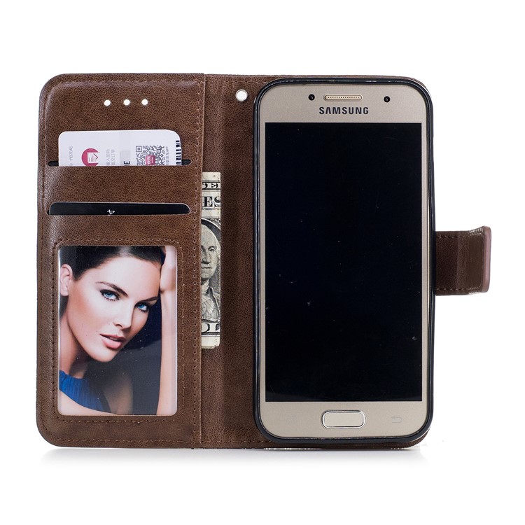 Imprint Flower Pattern Phone Leather Wallet Case for Samsung Galaxy A3 (2017) - Coffee-7