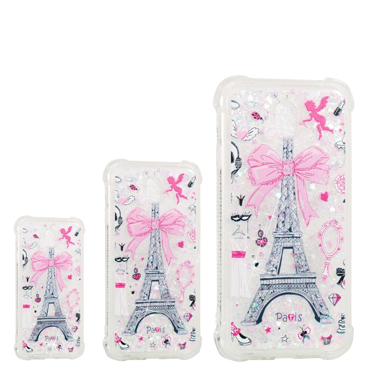 Liquid Glitter Powder Quicksand Shockproof TPU Back Case for Samsung Galaxy J7 (2017) EU Version / J7 Pro (2017) - Eiffel Tower with Bow-knot-3