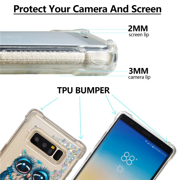 Dynamic Glitter Powder Quicksand Shockproof TPU Case for Samsung Galaxy Note 8 SM-N950 - Blue Owl-2