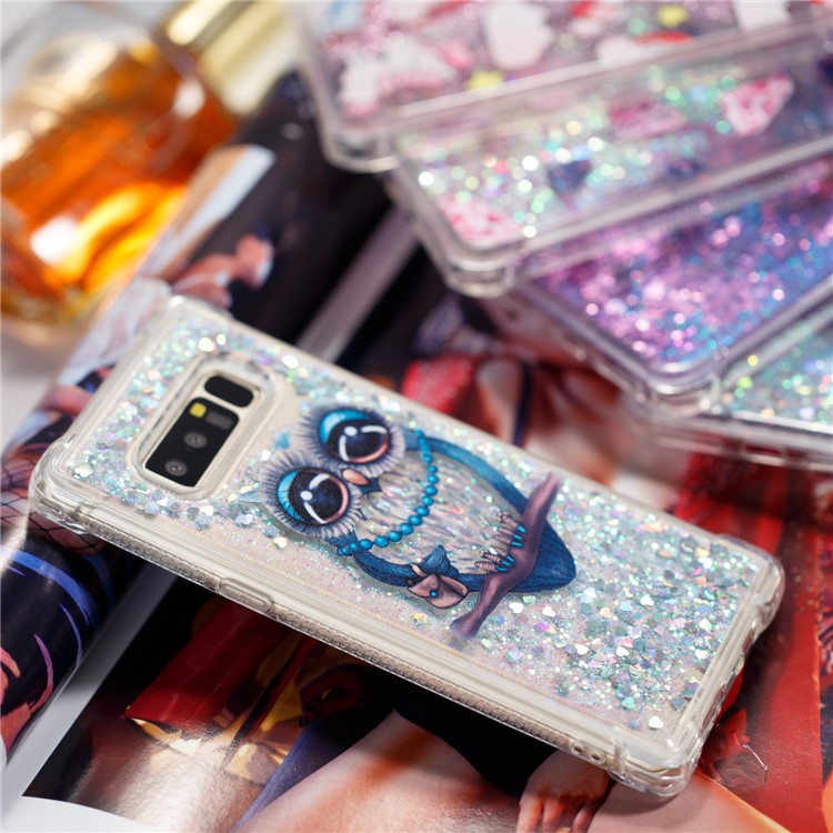 Dynamic Glitter Powder Quicksand Shockproof TPU Case for Samsung Galaxy Note 8 SM-N950 - Blue Owl-5