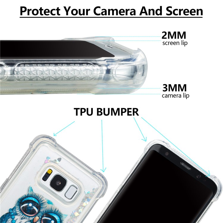 Liquid Glitter Powder Quicksand Shockproof TPU Back Shell for Samsung Galaxy S8 G950 - Elegant Owl-2