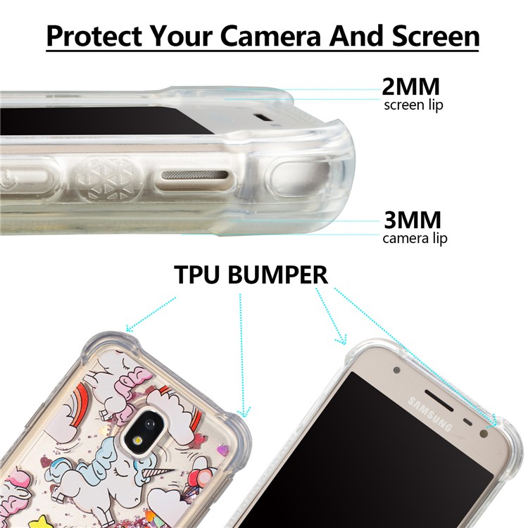 Liquid Glitter Powder Quicksand Shockproof TPU Back Case for Samsung Galaxy J3 Pro (2017) / J3 (2017) EU Version - Unicorns-2
