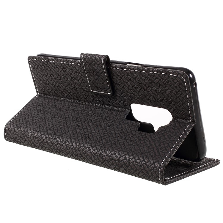 Woven Grain Leather Wallet Phone Case for Samsung Galaxy S9+ - Black-10
