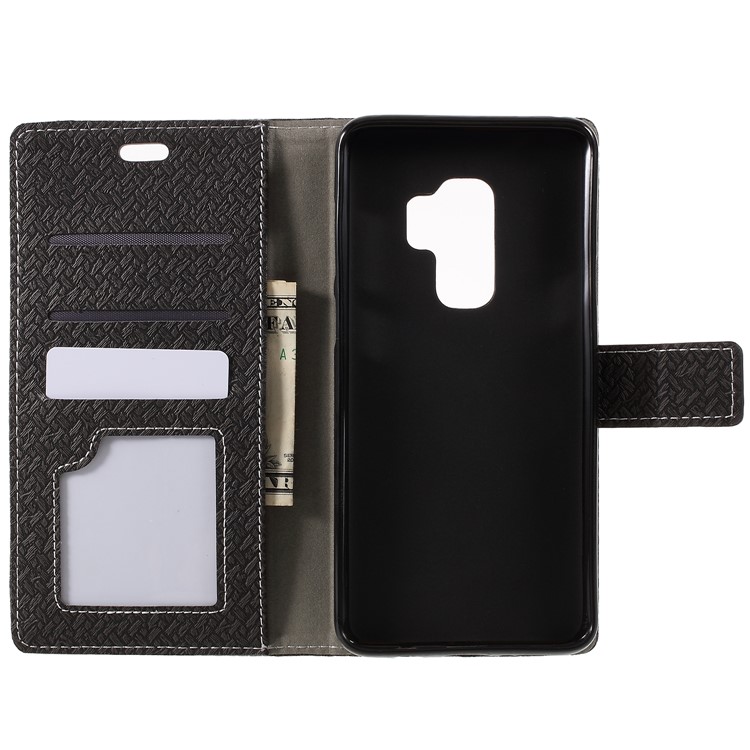 Woven Grain Leather Wallet Phone Case for Samsung Galaxy S9+ - Black-11