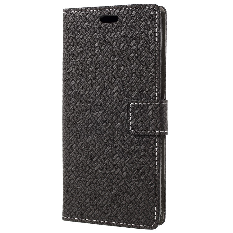 Woven Grain Leather Wallet Phone Case for Samsung Galaxy S9+ - Black-2