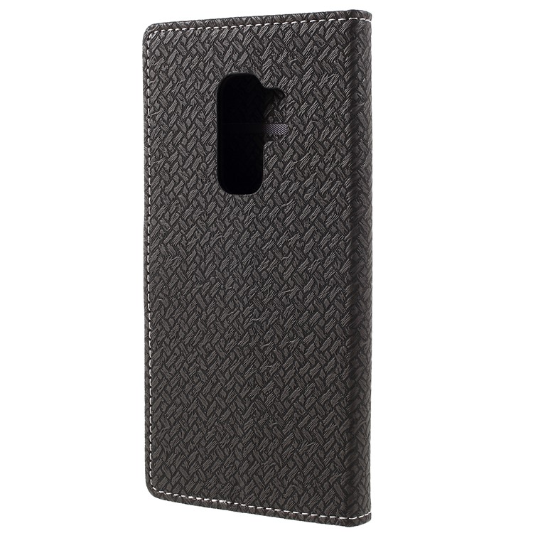 Woven Grain Leather Wallet Phone Case for Samsung Galaxy S9+ - Black-3
