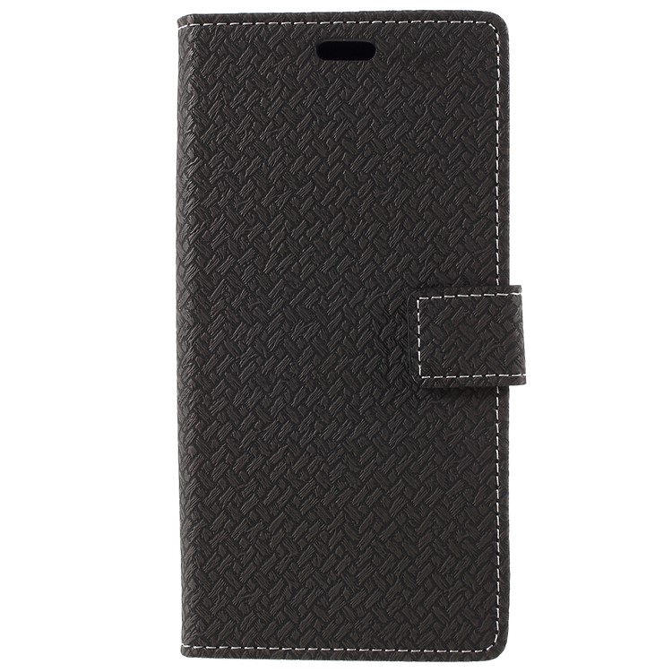 Woven Grain Leather Wallet Phone Case for Samsung Galaxy S9+ - Black-4