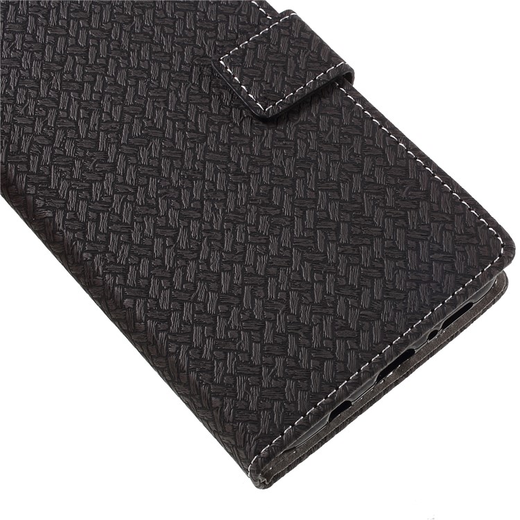 Woven Grain Leather Wallet Phone Case for Samsung Galaxy S9+ - Black-5