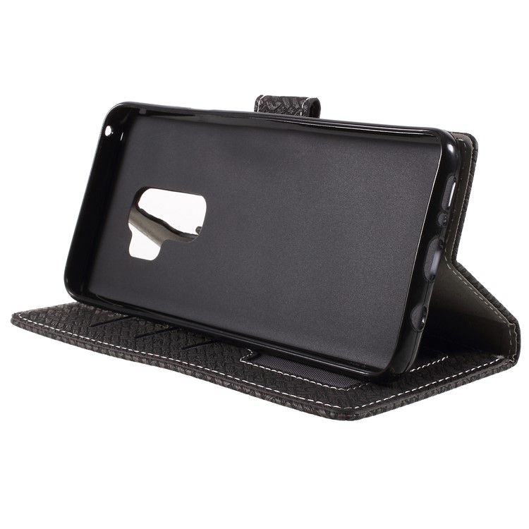 Woven Grain Leather Wallet Phone Case for Samsung Galaxy S9+ - Black-9
