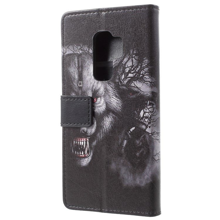 For Samsung Galaxy S9 Plus Patterned PU Leather Wallet Stand Cover - Grey Wolf-3