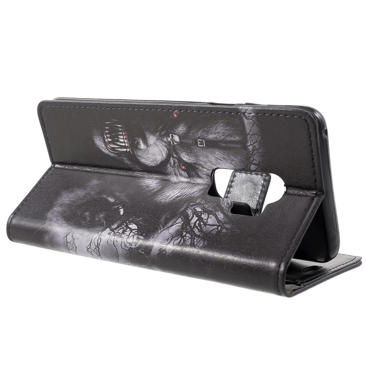 For Samsung Galaxy S9 Plus Patterned PU Leather Wallet Stand Cover - Grey Wolf-4
